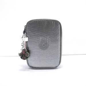 Kipling 100 Pens Case Pencil Accessory Polyamide AC6117 Moon Grey Metallic NWT